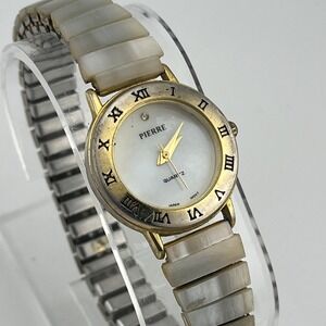 Vintage Pierre Watch Women 26mm Case MOP Dial Stretch Band- New Battery